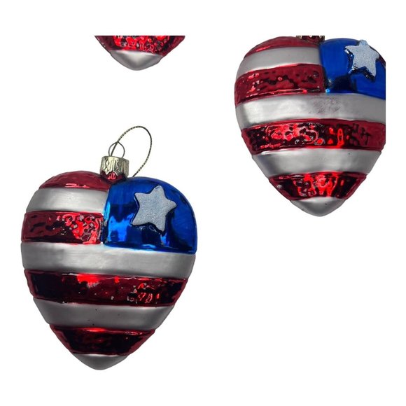 Vintage 5 Blown Glass American Flag Single Star Heart Ornaments READ DESCRIPTION - Picture 8 of 12